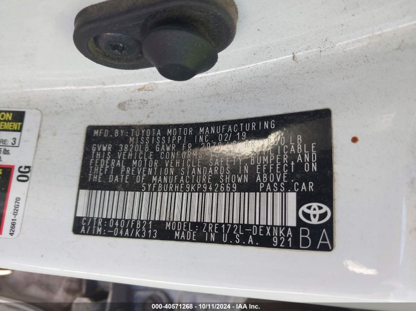 5YFBURHE9KP942669 2019 Toyota Corolla L/Le/Xle/Se/Xse