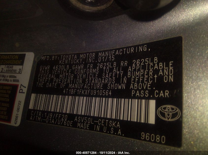 4T1BF1FKXFU910564 2015 Toyota Camry Se