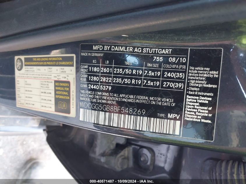 WDCGG5GB8BF548269 2011 Mercedes-Benz Glk 350