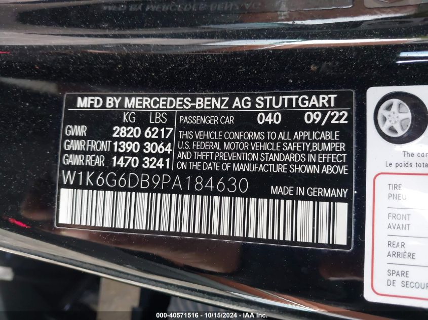 2023 Mercedes-Benz S 500 4Matic VIN: W1K6G6DB9PA184630 Lot: 40571516