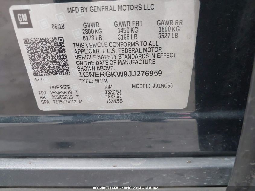 2018 CHEVROLET TRAVERSE 1LT - 1GNERGKW9JJ276959