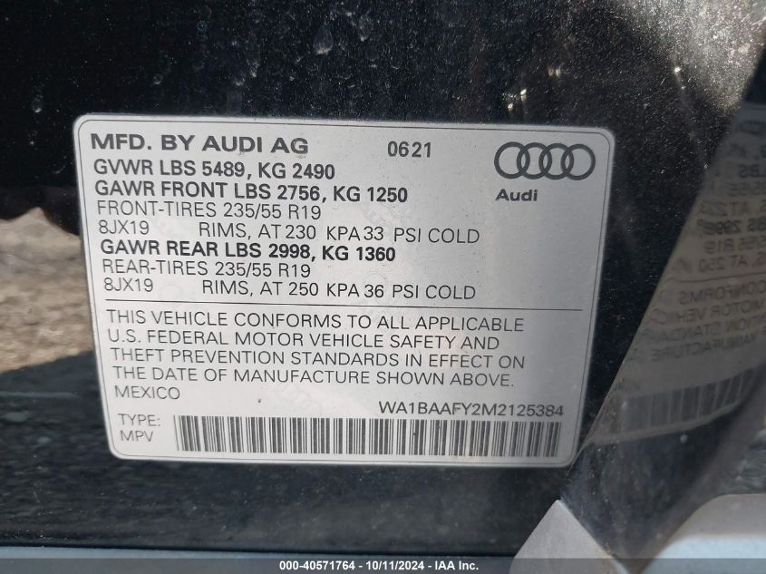 WA1BAAFY2M2125384 2021 Audi Q5 Premium Plus