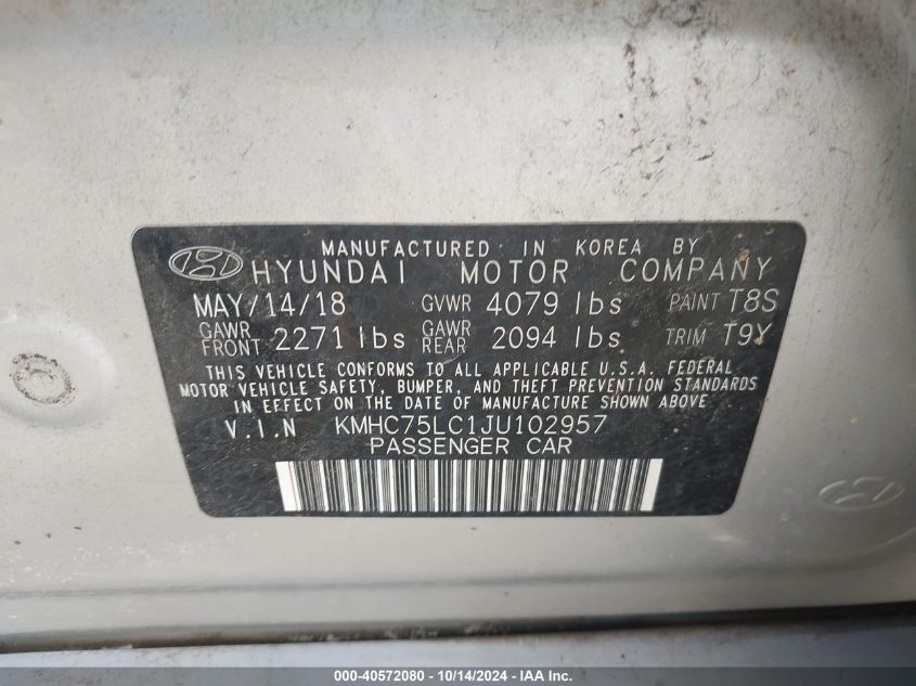 VIN KMHC75LC1JU102957 2018 Hyundai Ioniq, Hybrid Sel no.9