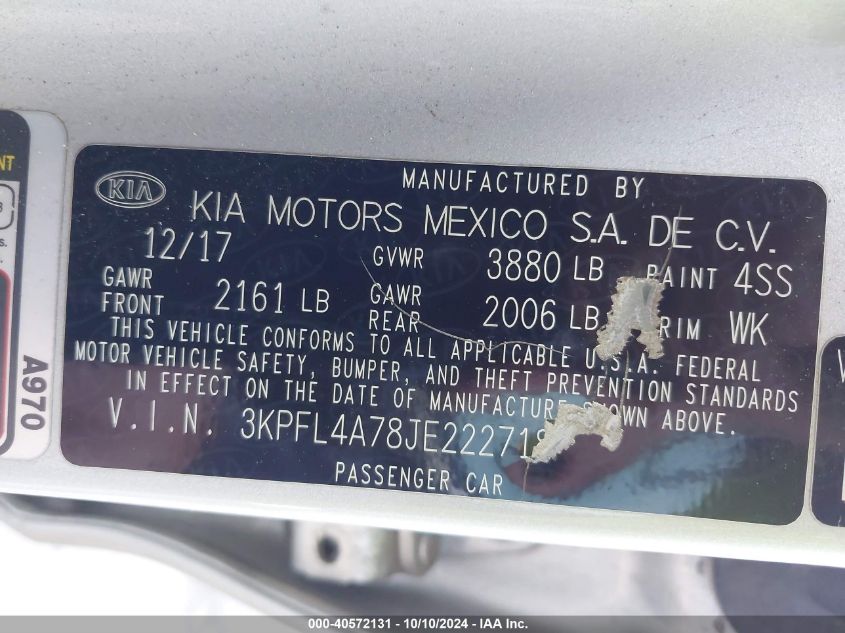 3KPFL4A78JE222718 2018 Kia Forte Lx