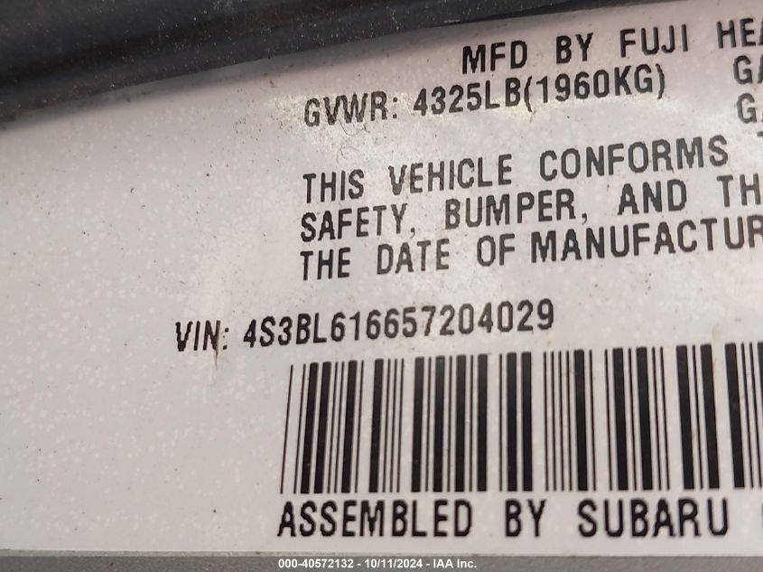 2005 Subaru Legacy 2.5I VIN: 4S3BL616657204029 Lot: 40572132