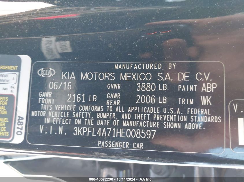 3KPFL4A71HE008597 2017 Kia Forte Lx/S