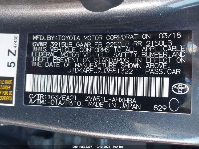 JTDKARFU7J3551322 2018 Toyota Prius Three Touring