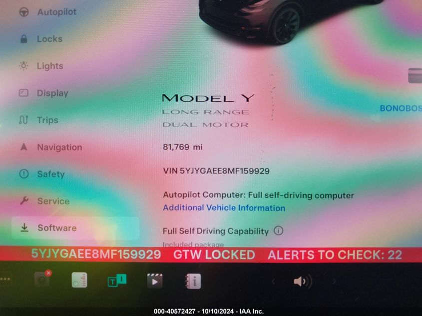 2021 Tesla Model Y Long Range Dual Motor All-Wheel Drive VIN: 5YJYGAEE8MF159929 Lot: 40572427