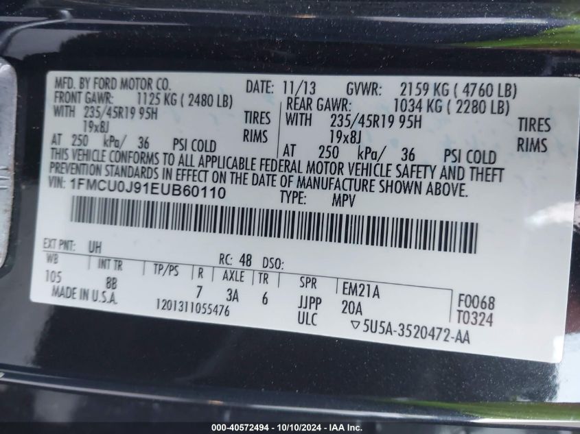 1FMCU0J91EUB60110 2014 Ford Escape Titanium