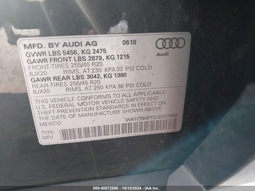 VIN WA1CNAFY2J2207099 2018 Audi Q5, 2.0T Premium/2.... no.9