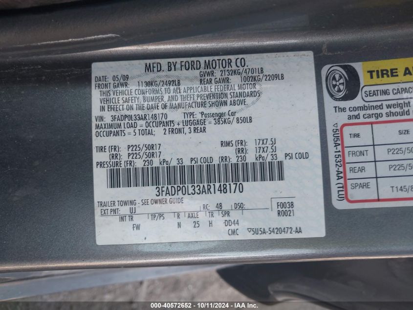 3FADP0L33AR148170 2010 Ford Fusion Hybrid