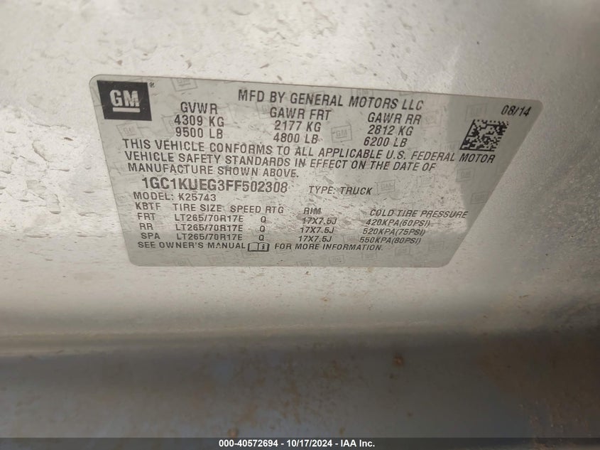 2015 CHEVROLET SILVERADO 2500HD WT - 1GC1KUEG3FF502308