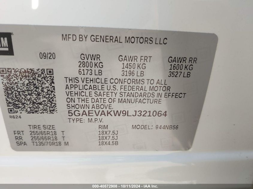 2020 Buick Enclave Essence VIN: 5GAEVAKW9LJ321064 Lot: 40572908