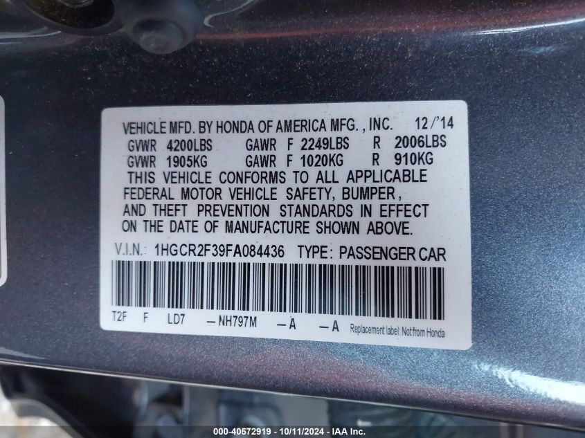 1HGCR2F39FA084436 2015 Honda Accord Lx