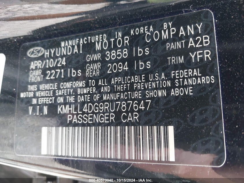 2024 HYUNDAI ELANTRA 2.0L I-4 DOHC, VVT, (VIN: KMHLL4DG9RU787647