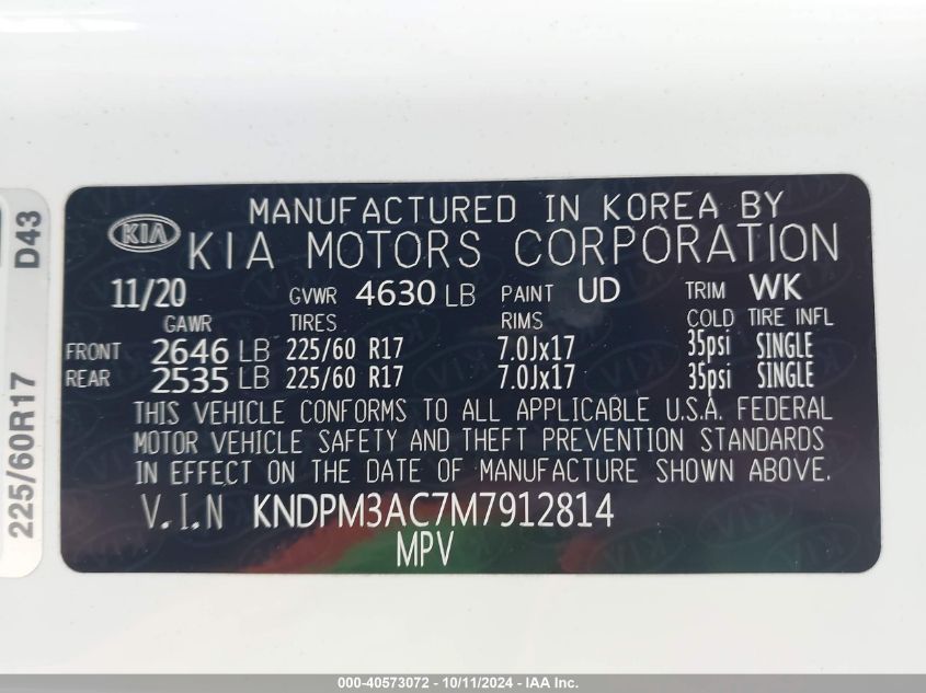 KNDPM3AC7M7912814 2021 Kia Sportage Lx