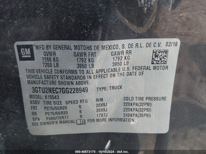 3GTU2NEC7GG228949 2016 GMC Sierra 1500 Slt