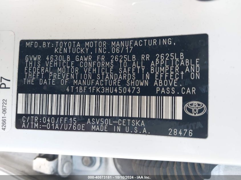 4T1BF1FK3HU450473 2017 Toyota Camry Se