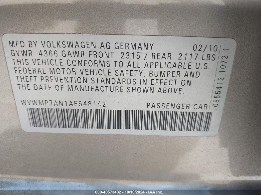 WVWMP7AN1AE548142 2010 Volkswagen Cc Sport