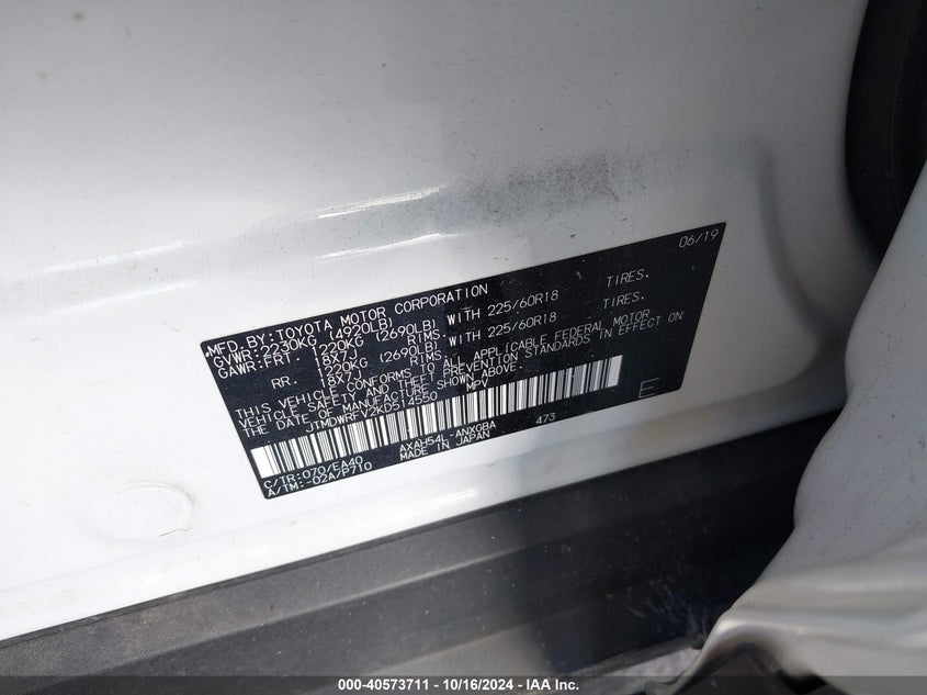 2019 TOYOTA RAV4 HYBRID LIMITED - JTMDWRFV2KD514550