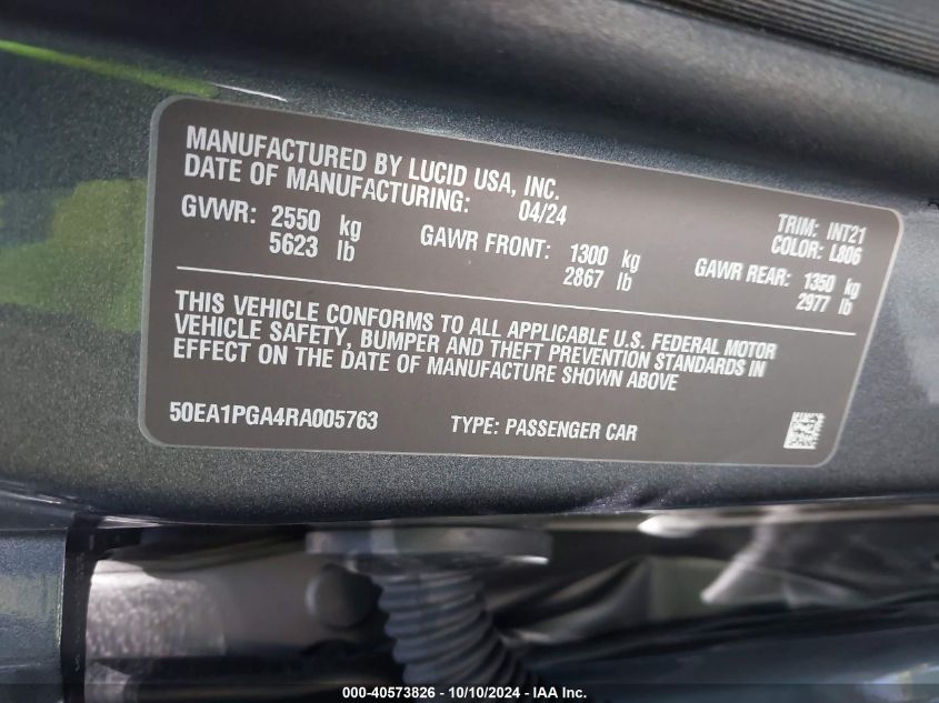 50EA1PGA4RA005763 2024 Lucid Air Pure