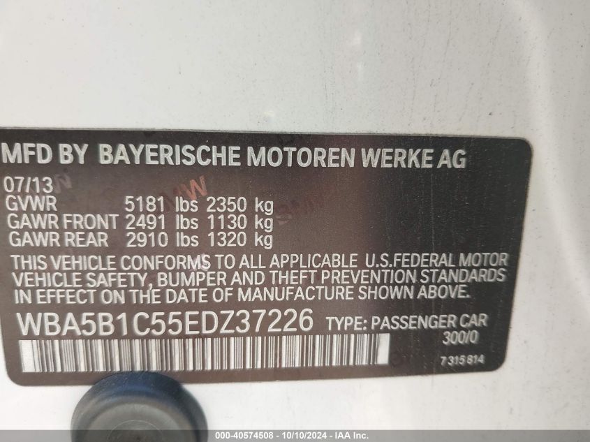 WBA5B1C55EDZ37226 2014 BMW 535I