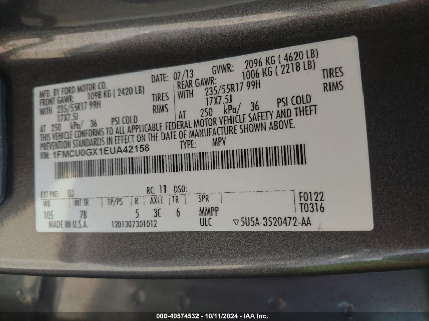 1FMCU0GX1EUA42158 2014 Ford Escape Se