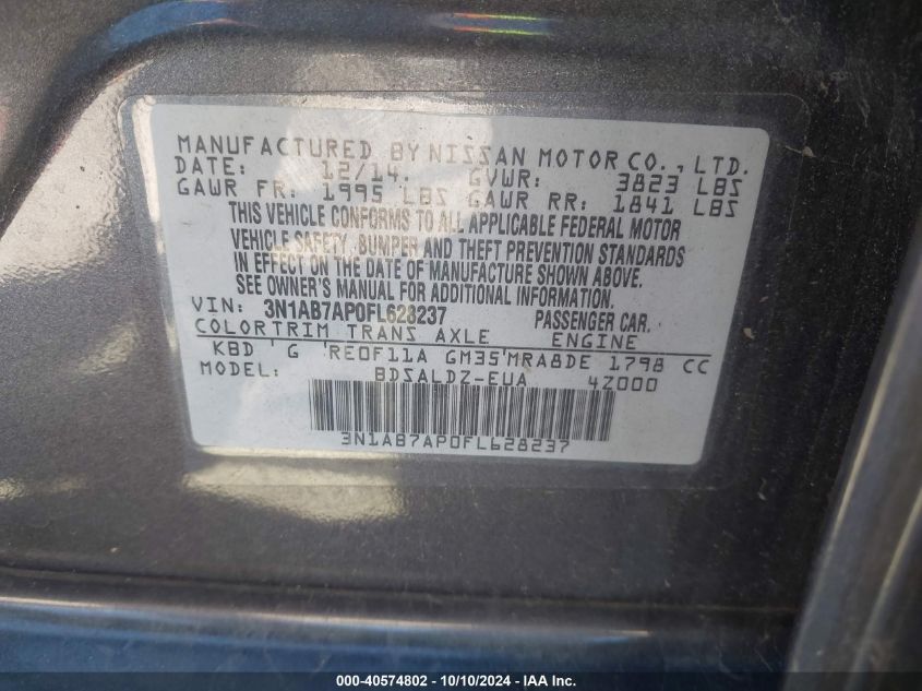 3N1AB7AP0FL628237 2015 Nissan Sentra Sv