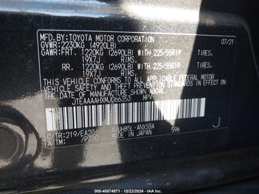 VIN JTEAAAAHXMJ066353 2021 TOYOTA VENZA LIMITED