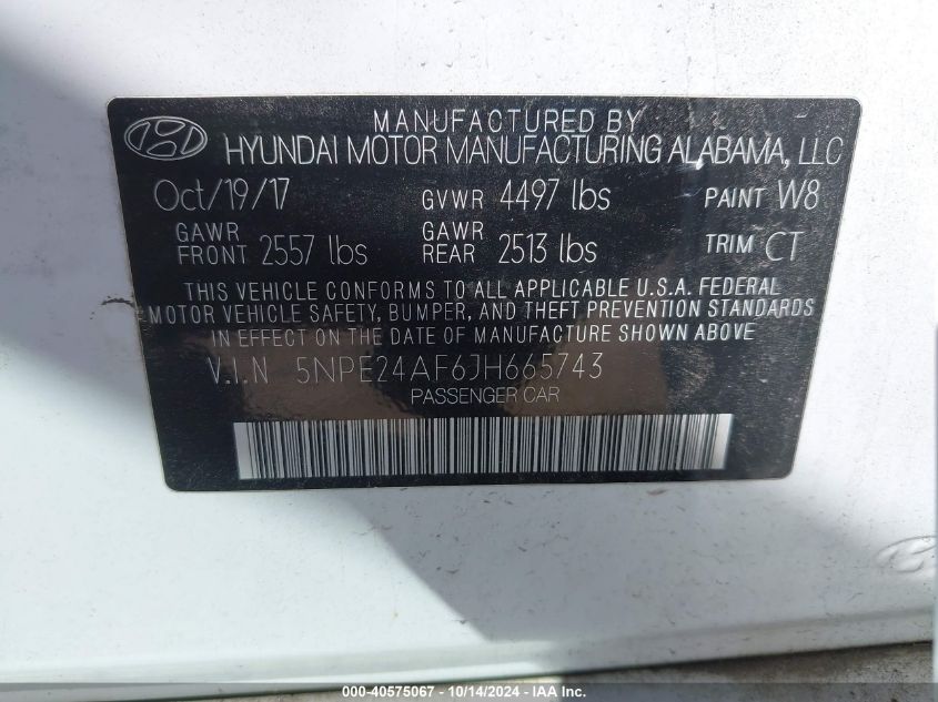 2018 HYUNDAI SONATA SE - 5NPE24AF6JH665743