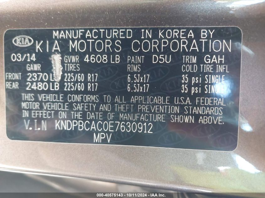 KNDPBCAC0E7630912 2014 Kia Sportage Lx