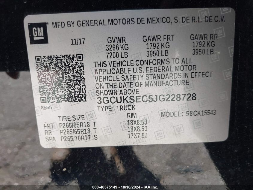 3GCUKSEC5JG228728 2018 Chevrolet Silverado 1500 1Lz