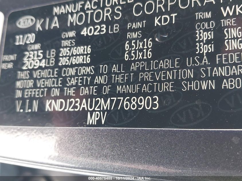 KNDJ23AU2M7768903 2021 Kia Soul Lx/X Line/S