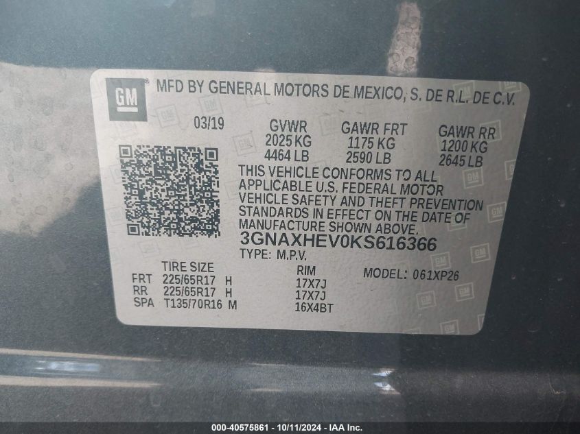 2019 CHEVROLET EQUINOX LS - 3GNAXHEV0KS616366