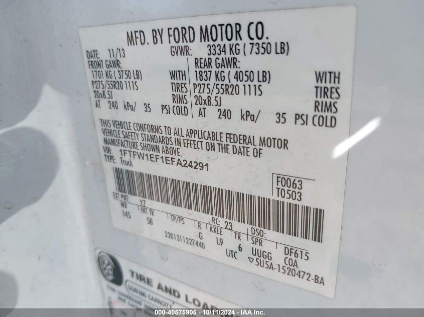 1FTFW1EF1EFA24291 2014 Ford F-150 Fx4