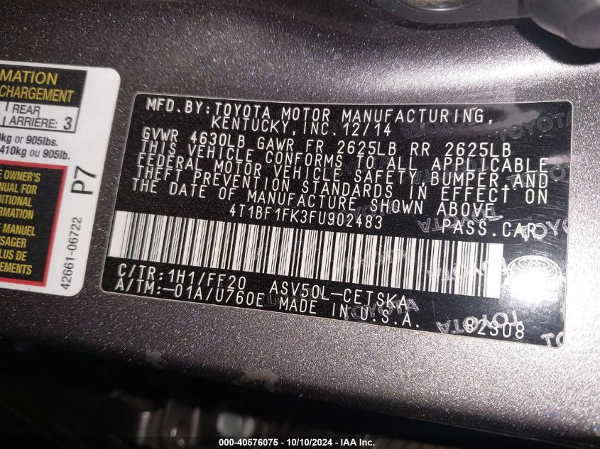 4T1BF1FK3FU902483 2015 Toyota Camry Se