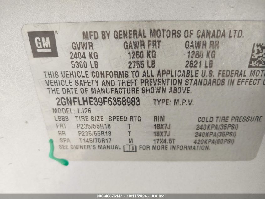 2GNFLHE39F6358983 2015 Chevrolet Equinox Ltz