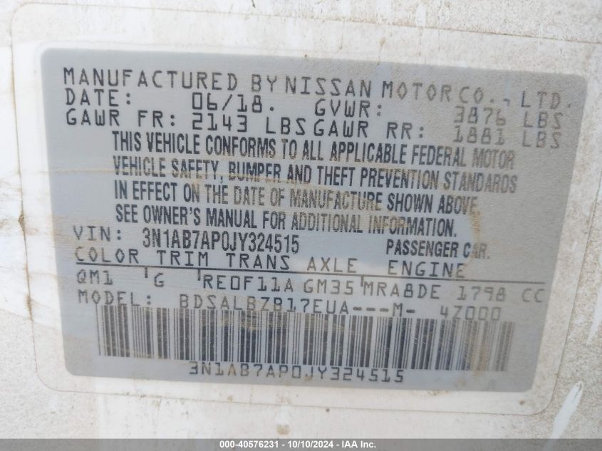 3N1AB7AP0JY324515 2018 Nissan Sentra S