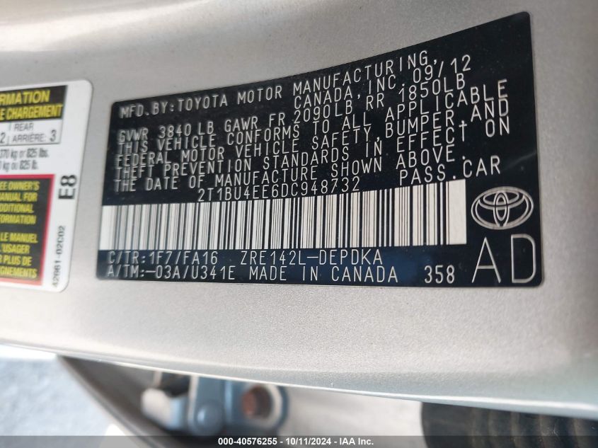 2T1BU4EE6DC948732 2013 Toyota Corolla L