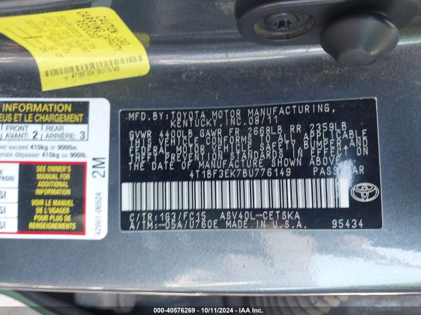 4T1BF3EK7BU776149 2011 Toyota Camry Se/Le/Xle