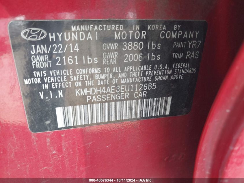 KMHDH4AE3EU112685 2014 Hyundai Elantra Se/Sport/Limited