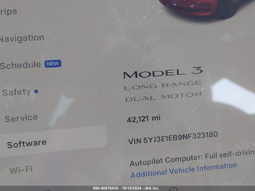 2022 Tesla Model 3 Long Range Dual Motor All-Wheel Drive VIN: 5YJ3E1EB9NF323180 Lot: 40576410