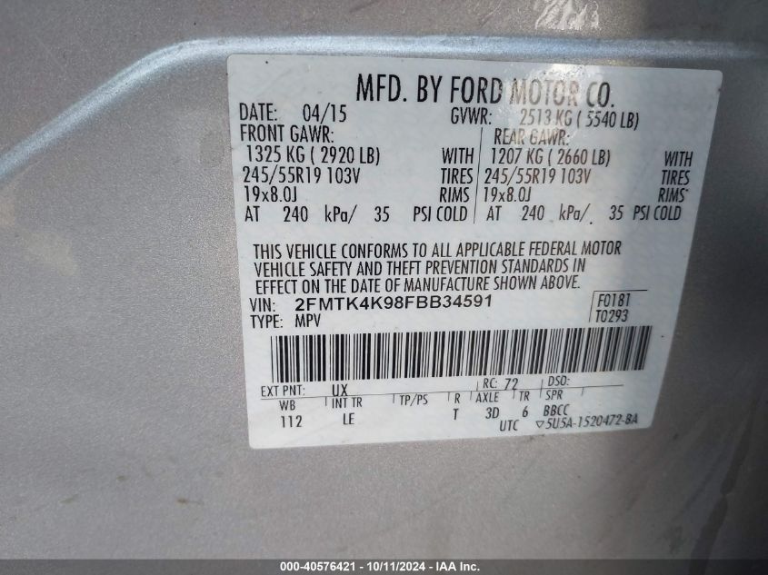 2FMTK4K98FBB34591 2015 Ford Edge Titanium