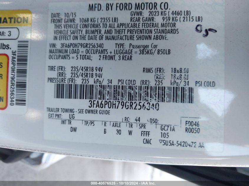 3FA6P0H79GR256340 2016 Ford Fusion Se