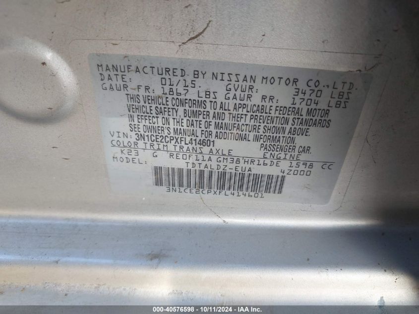 3N1CE2CPXFL414601 2015 Nissan Versa Note S/S Plus/Sv/Sl/Sr