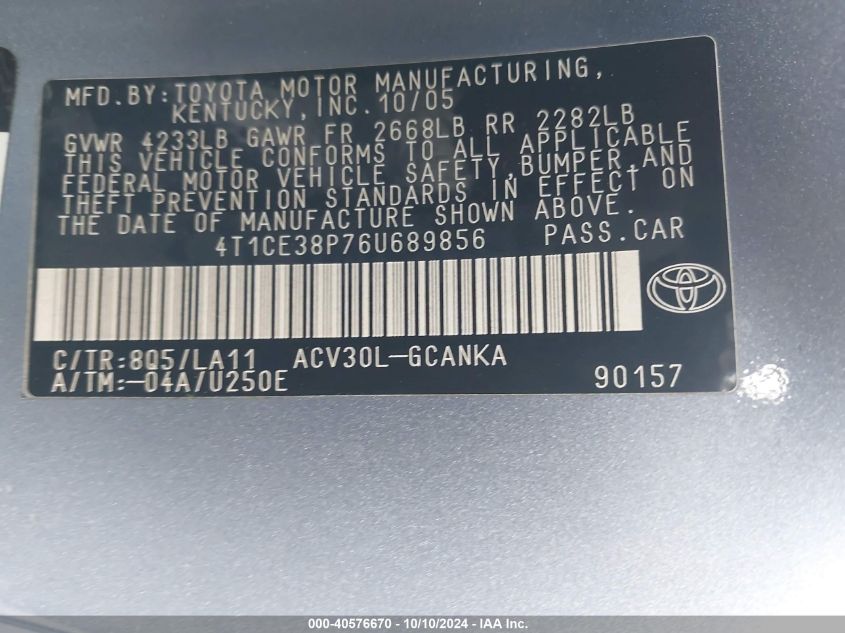 4T1CE38P76U689856 2006 Toyota Camry Solara Se Sport