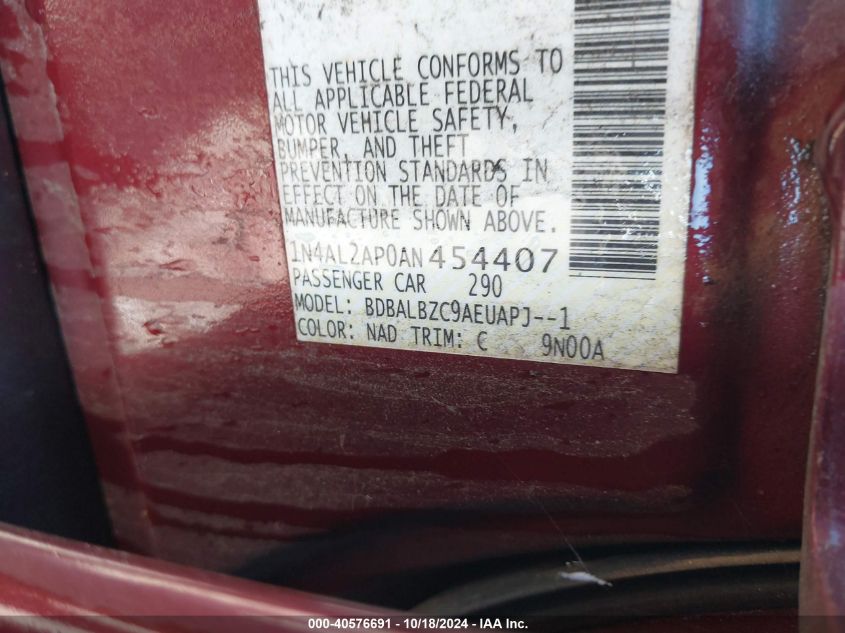 2010 Nissan Altima S VIN: 1N4AL2AP0AN454407 Lot: 40576691