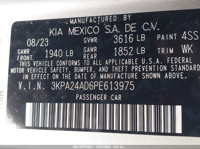 VIN 3KPA24AD6PE613975 2023 KIA RIO no.9