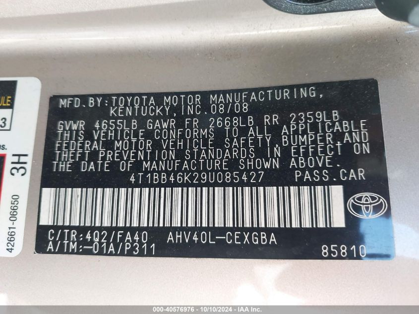 4T1BB46K29U085427 2009 Toyota Camry Hybrid