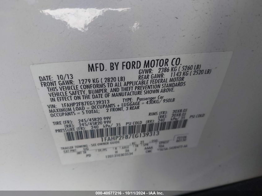 1FAHP2F87EG139313 2014 Ford Taurus Limited